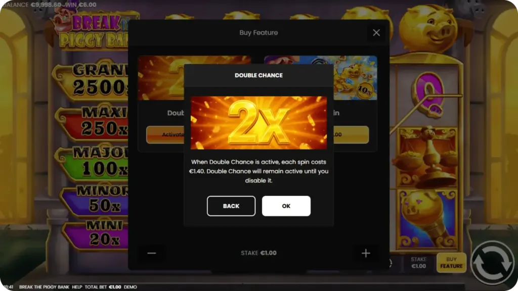 Double Chance setting in Break the Piggy Bank