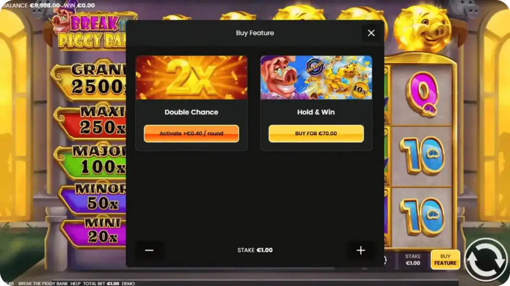 Feature-Buy-Button im Break the Piggy Bank mit Preis als Multiplikator