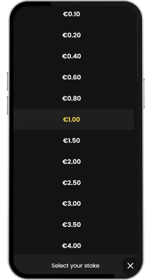 Game controls with stake selector and balance view for responsible play